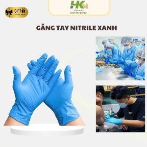 GĂNG TAY CAO SU NITRILE XANH ( Bóc mủ cao su)