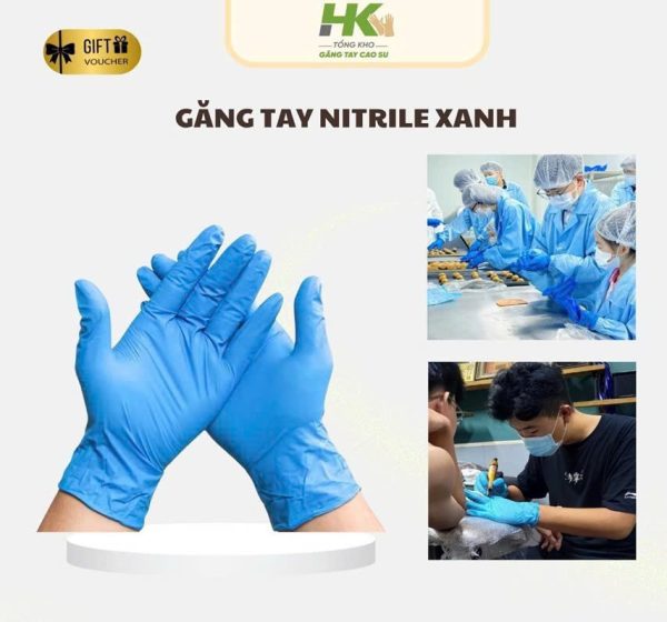 GĂNG TAY CAO SU NITRILE XANH ( Bóc mủ cao su)