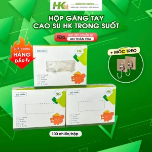 HK - Hộp 100 Chiếc Găng Tay Cao Su Non Trong Suốt Không Bột Đạt Tiêu Chuẩn 4K An Toàn FDA